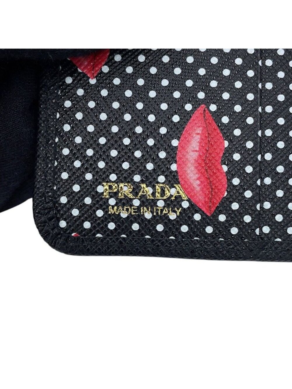 Prada Bifold Wallet Lip Motif Compact Saffiano Leather Black - Picture 8 of 9